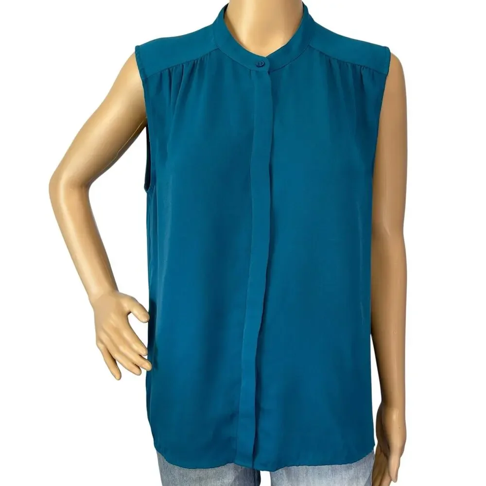 J. Crew Drapey Button Down Sleeveless Top Teal G2248 Size 14